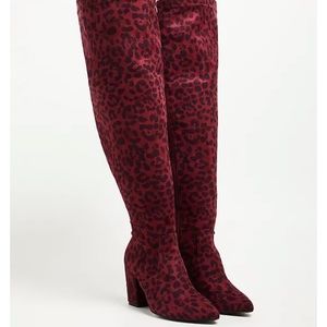 OVER THE KNEE BOOT - FAUX SUEDE STRETCH BURGUNDY (WW)